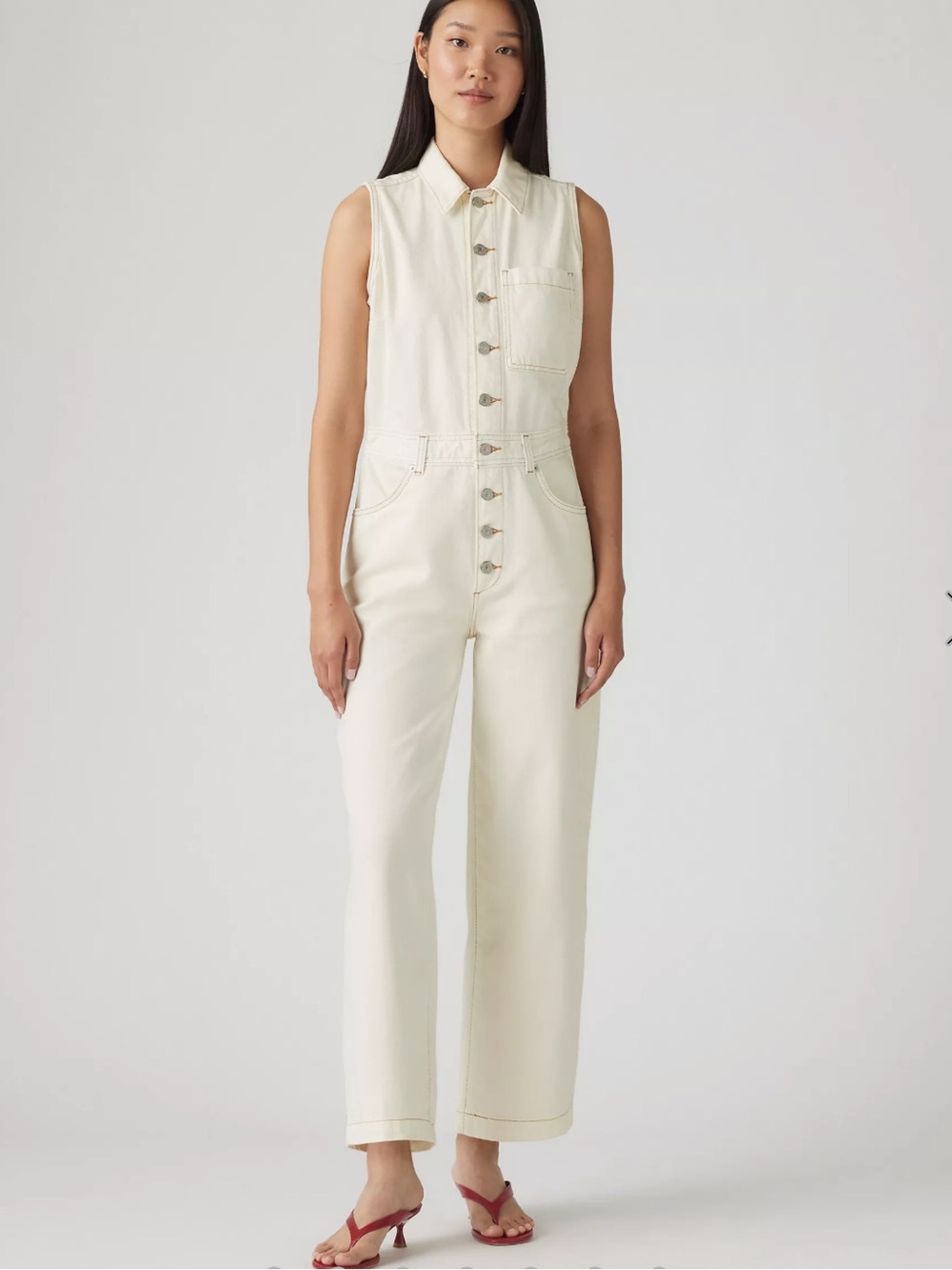 Levi’s Sleeveless Cream Button-Front Jumpsuit
